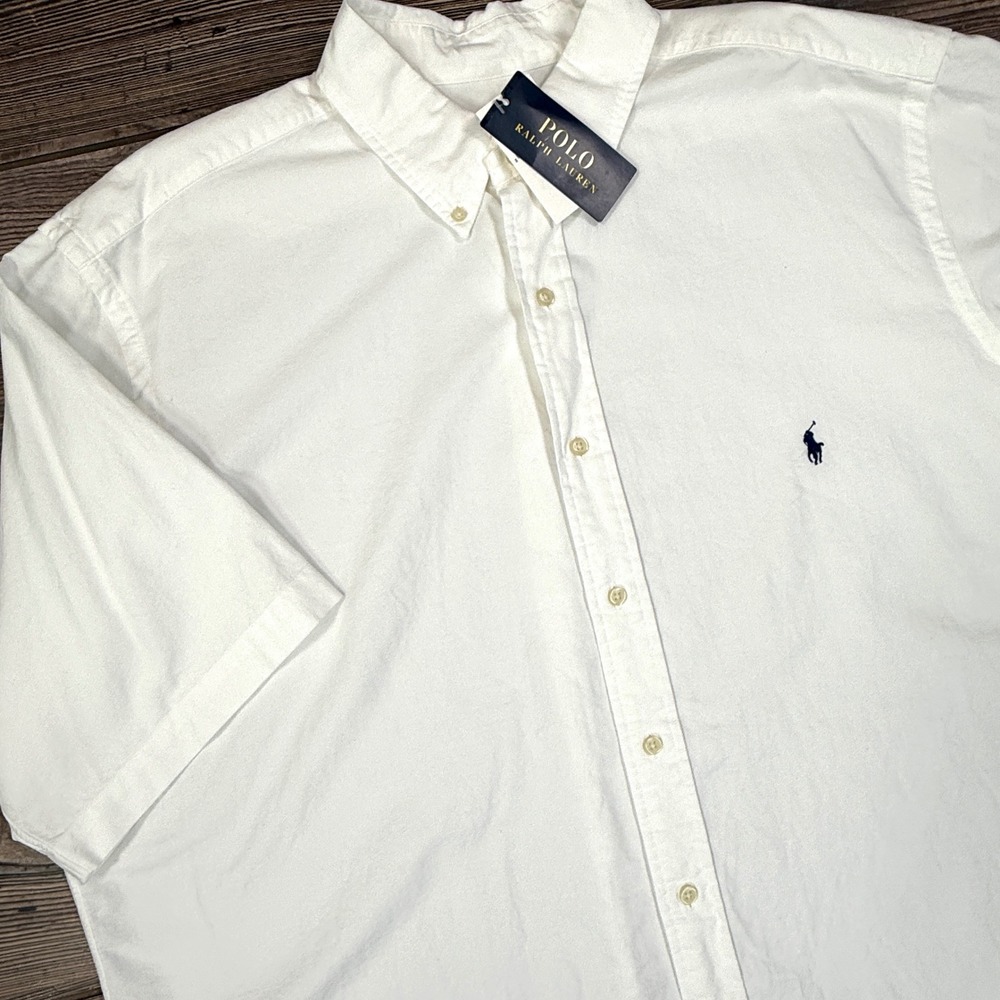 Polo Ralph Lauren Mens Size XLT Button Down Shirt White Short Sleeve Oxford NEW - Picture 1 of 6